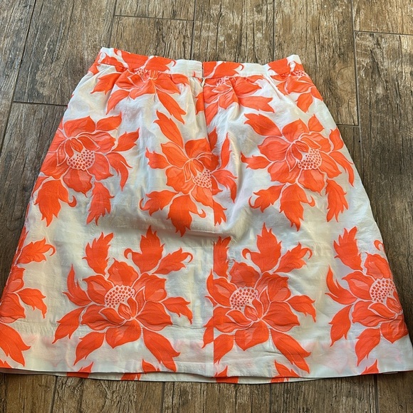 J. Crew Floral Flounce Pleated A-Line Knee-Length Skirt Preppy Neon Orange 6 - Picture 5 of 5